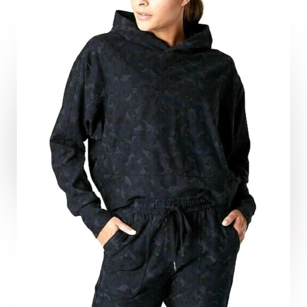 Athleta Farallon Printed Navy Blue Camo Sweatshirt Hoodie Size Medium